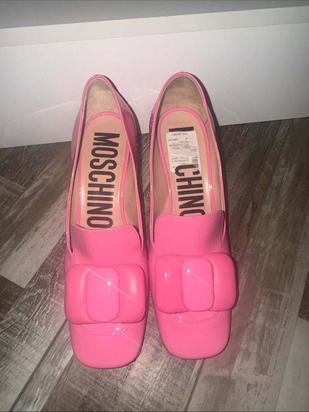 Moschino Bright Pink Patent Square-Toe Loafers